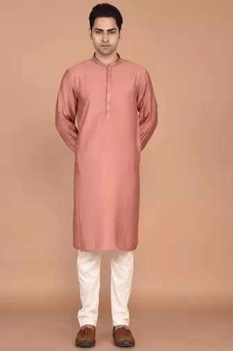 Men's solid silk straight kurta