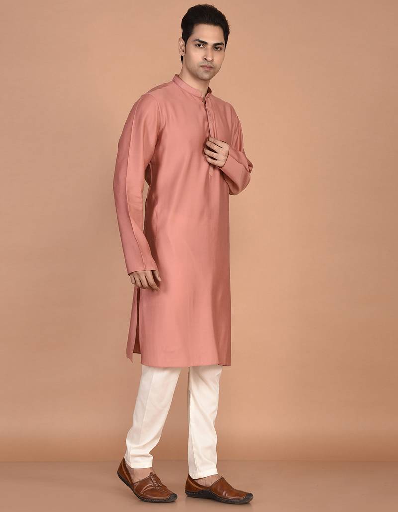 Men's solid silk straight kurta