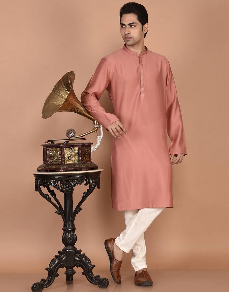 Men's solid silk straight kurta