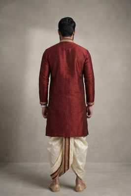 Maroon dupion silk kurta dhoti 2