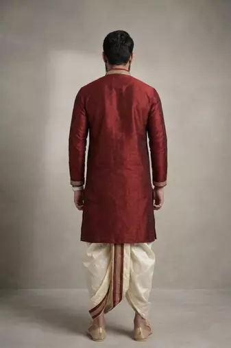 Maroon dupion silk kurta dhoti