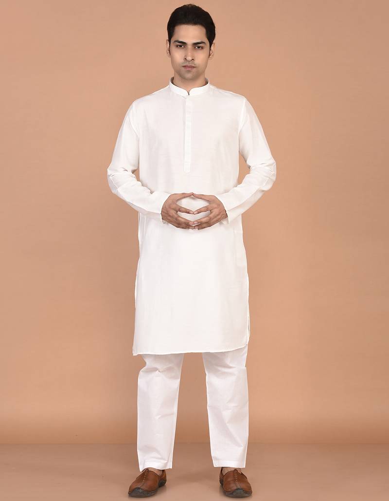 Men's solid silk straight kurta
