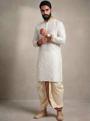 White dupion silk kurta dhoti 1