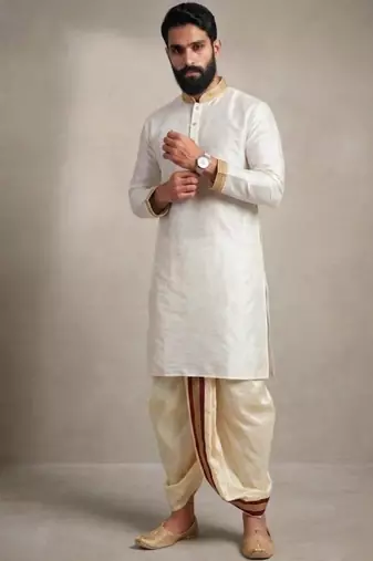 White dupion silk kurta dhoti