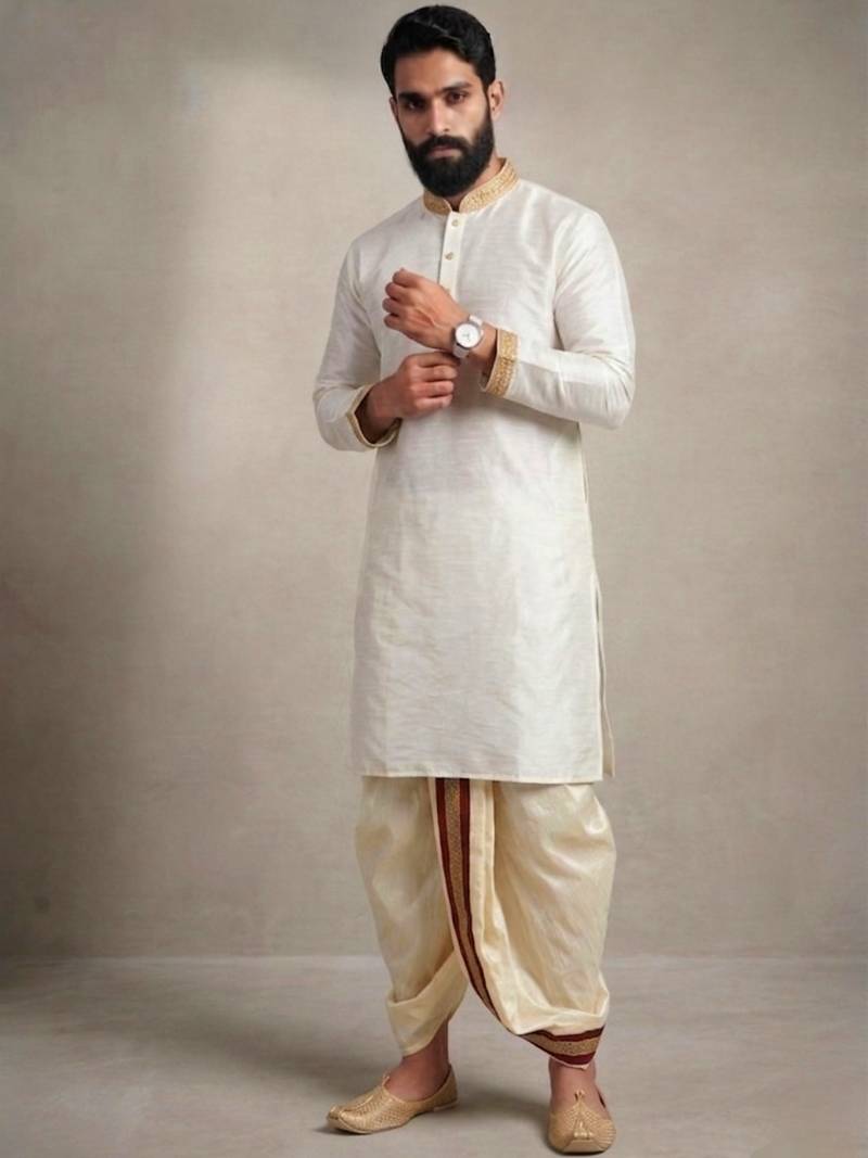 White dupion silk kurta dhoti