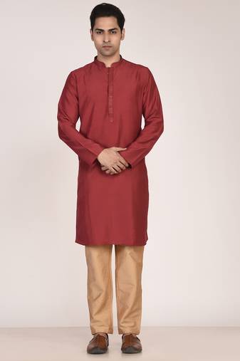 Men's solid silk straight kurta