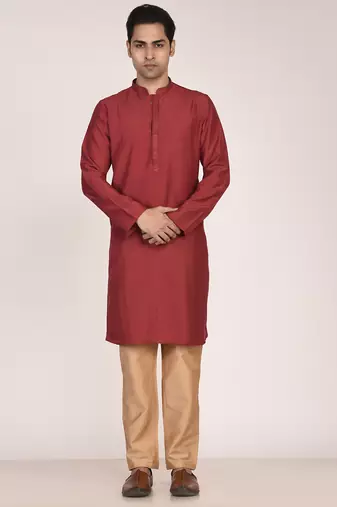 Men's solid silk straight kurta