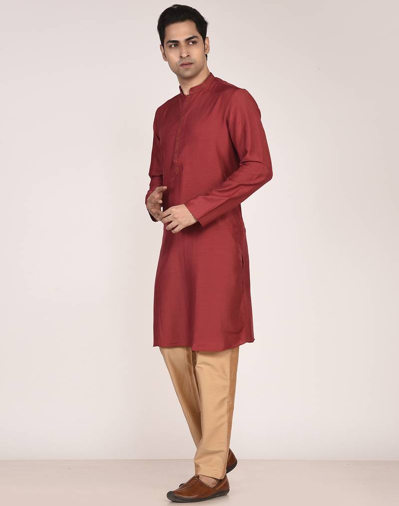 Men's solid silk straight kurta