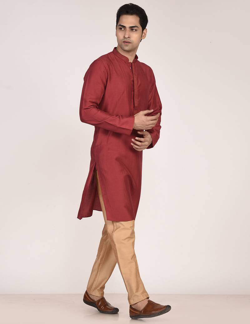Men's solid silk straight kurta