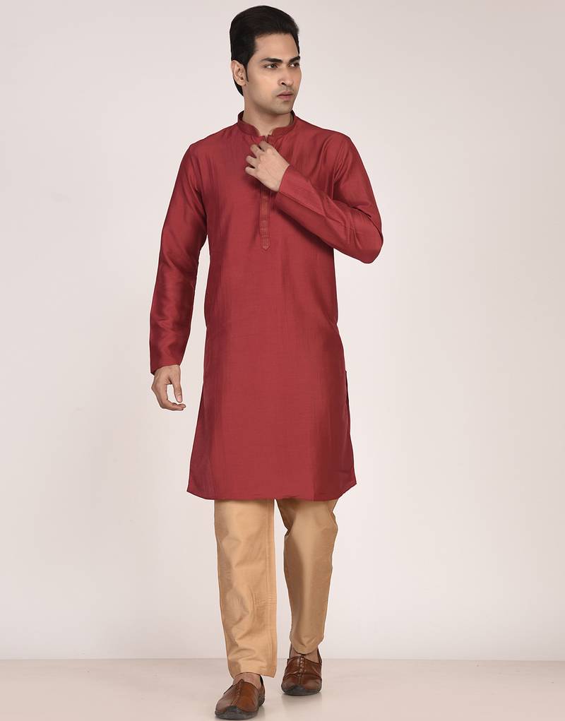 Men's solid silk straight kurta