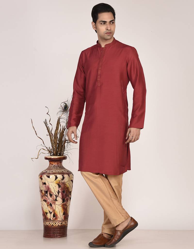 Men's solid silk straight kurta