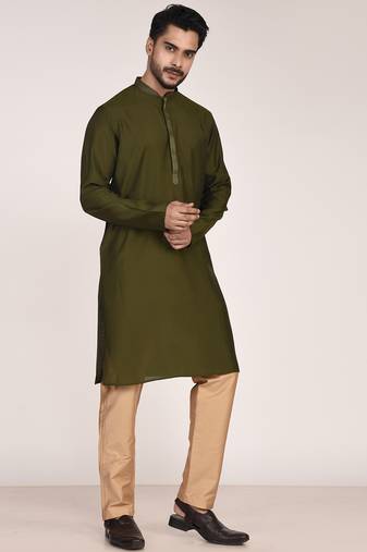 Men's solid silk straight kurta