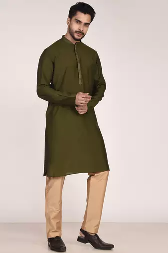 Men's solid silk straight kurta