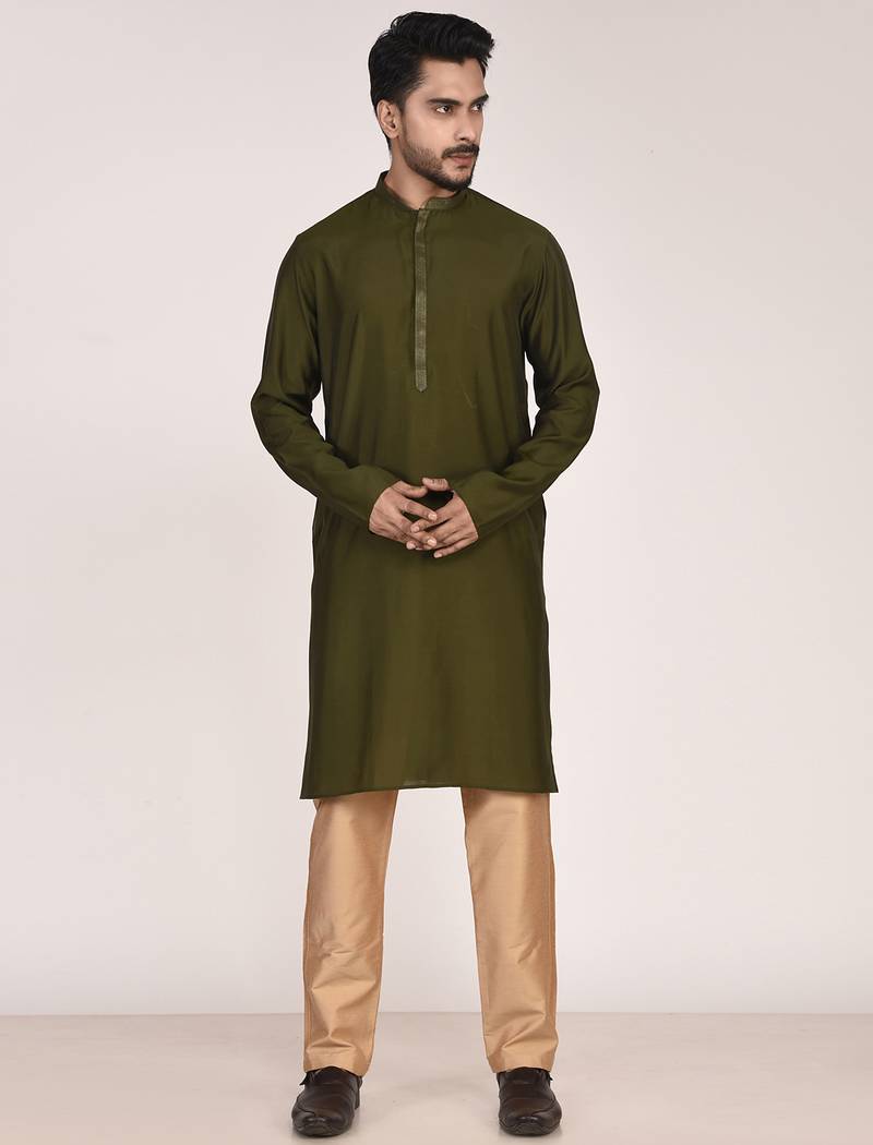 Men's solid silk straight kurta