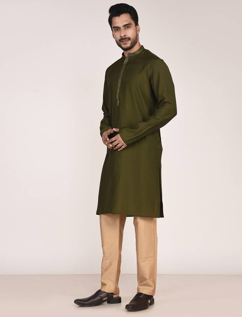 Men's solid silk straight kurta