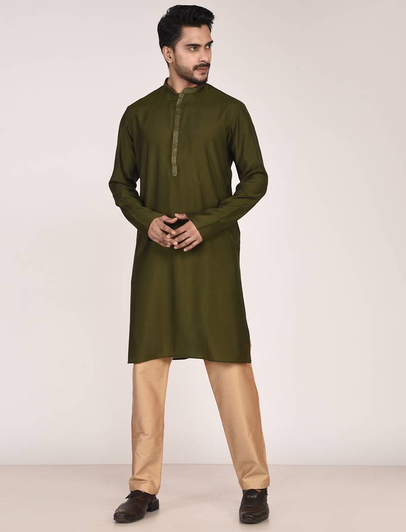 Men's solid silk straight kurta