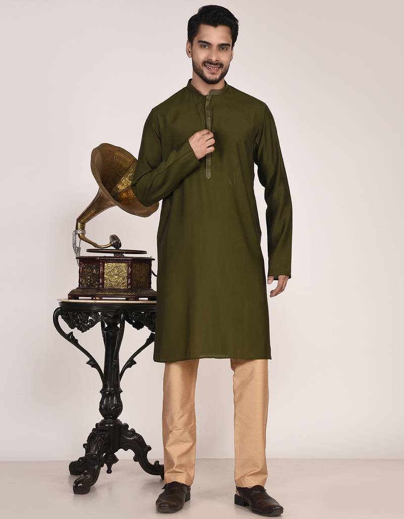 Men's solid silk straight kurta