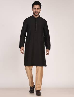 Men's solid silk straight kurta 1