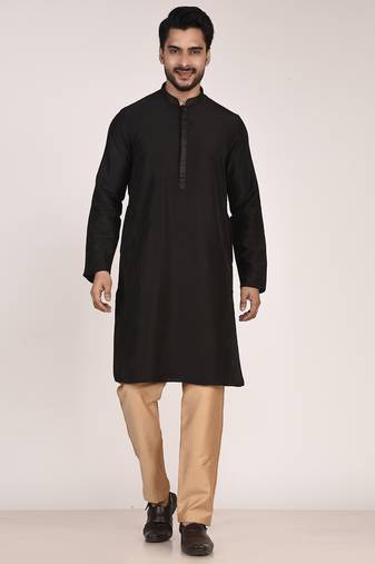 Men's solid silk straight kurta