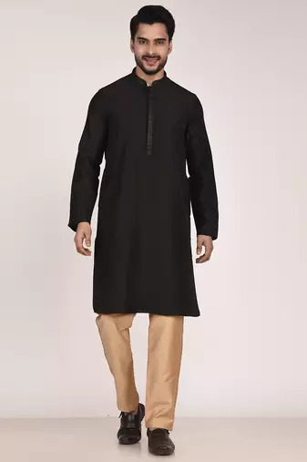 Men's solid silk straight kurta
