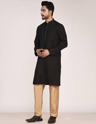 Men's solid silk straight kurta 2