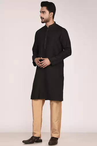 Men's solid silk straight kurta