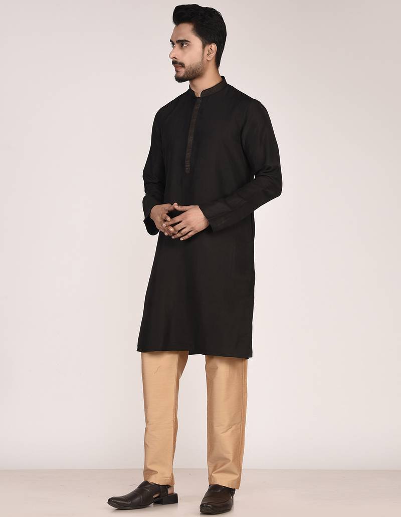 Men's solid silk straight kurta