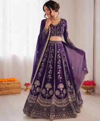 royal purple georgette thread sequin lehenga choli set 2