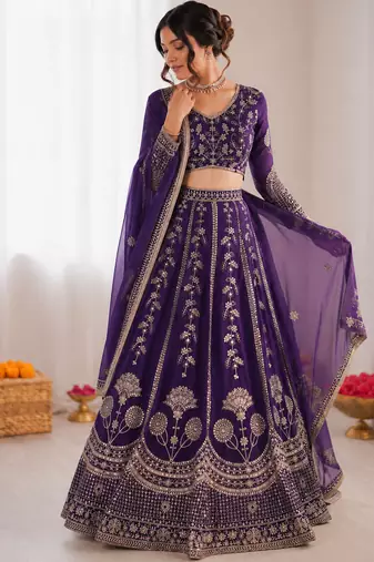 royal purple georgette thread sequin lehenga choli set