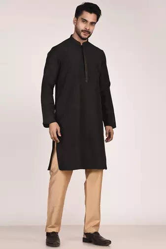 Men's solid silk straight kurta