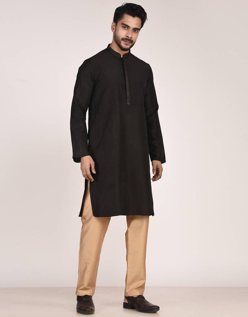 Men's solid silk straight kurta