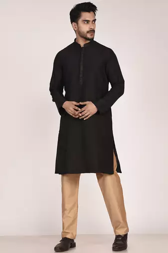 Men's solid silk straight kurta