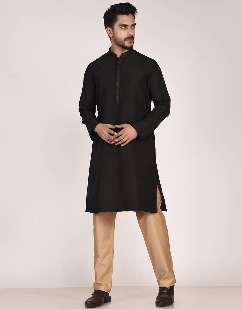 Men's solid silk straight kurta