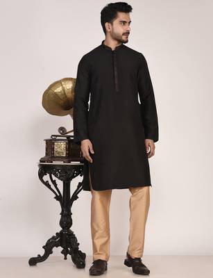 Men's solid silk straight kurta 5