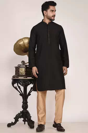 Men's solid silk straight kurta