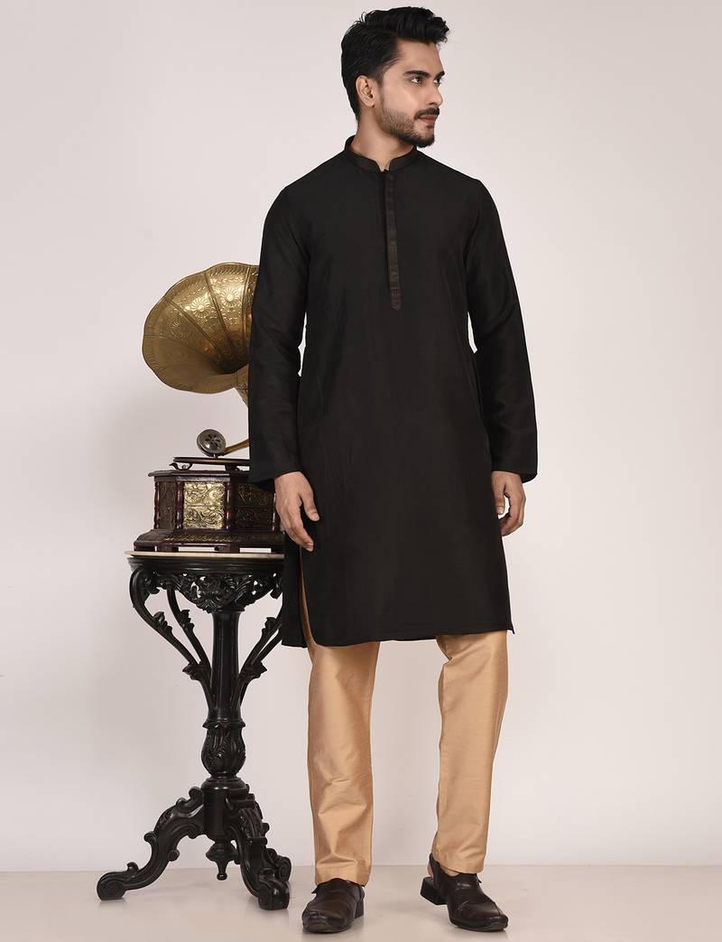 Men's solid silk straight kurta