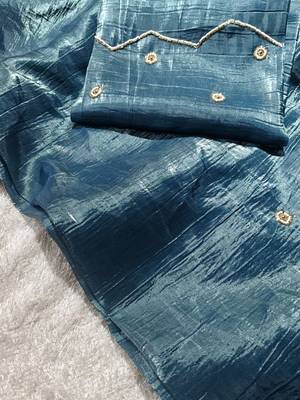 Blue Color Pearl and cutdana handwork And Silk Blend Saree 2