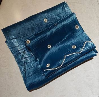 Blue Color Pearl and cutdana handwork And Silk Blend Saree 3