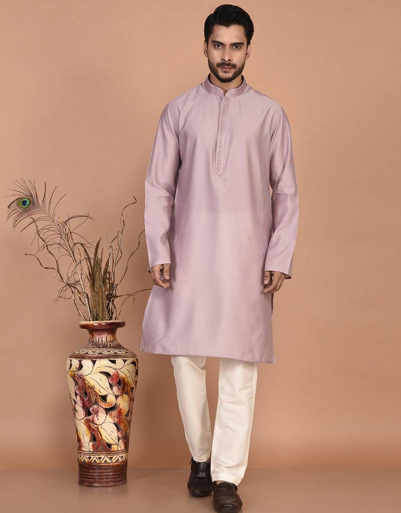 Men's premium silk kurta with regular thread work