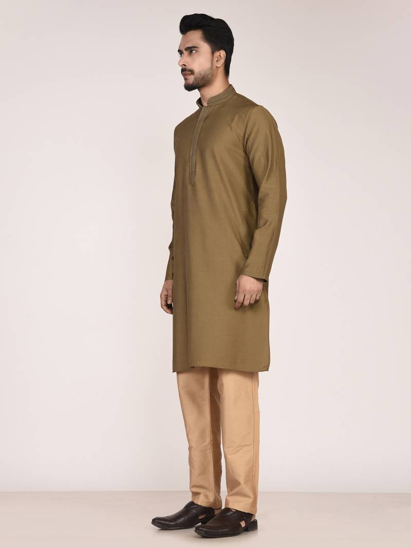 Men's premium silk kurta with regular thread work