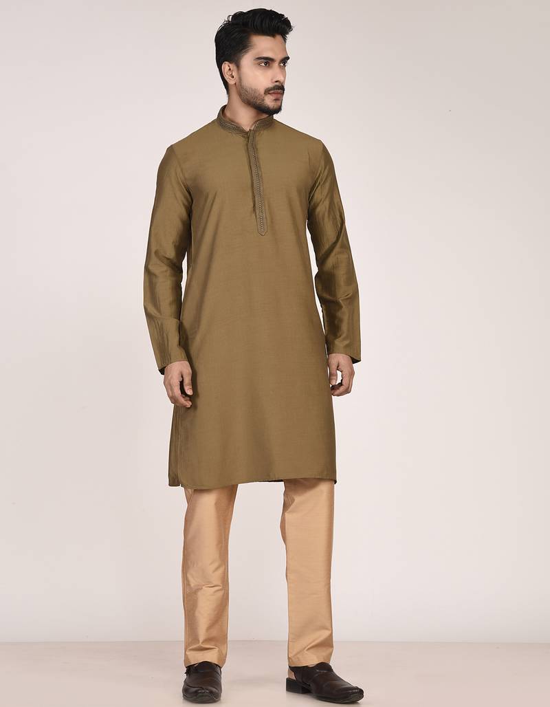 Men's premium silk kurta with regular thread work
