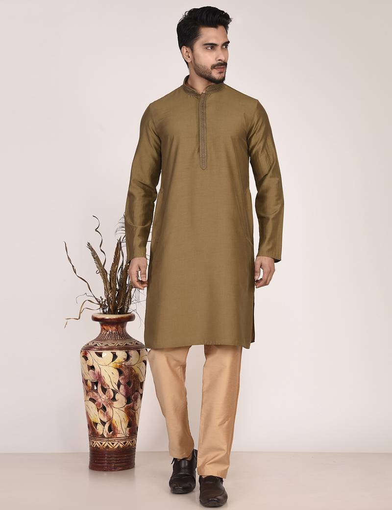 Men's premium silk kurta with regular thread work