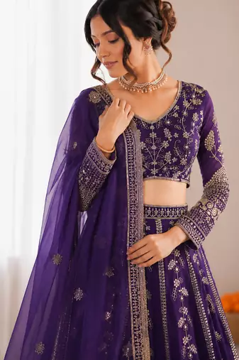 royal purple georgette thread sequin lehenga choli set