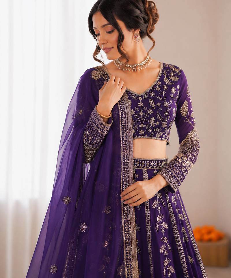 royal purple georgette thread sequin lehenga choli set