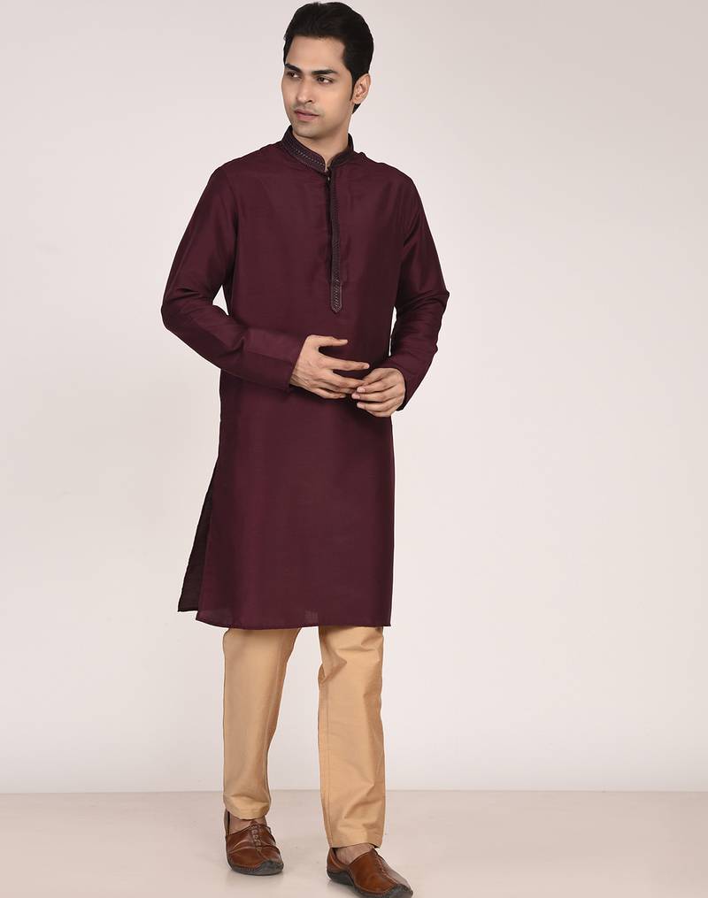 Men's premium silk kurta with regular thread work