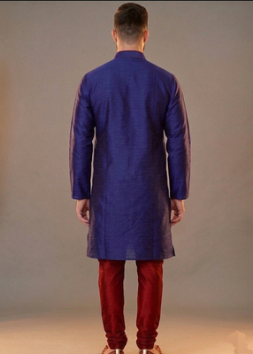 Blue embroidered dupion silk kurta pyjama 2