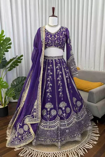 royal purple georgette thread sequin lehenga choli set