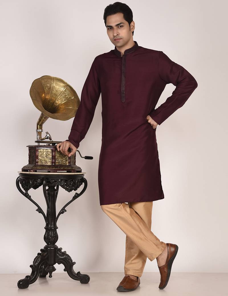 Men's premium silk kurta with regular thread work