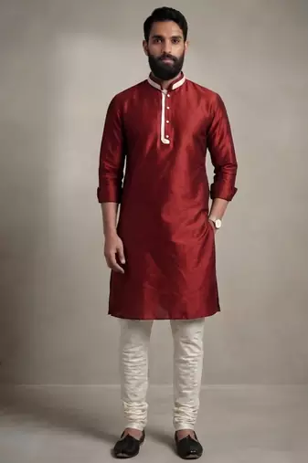 Maroon dupion silk kurta pyjama