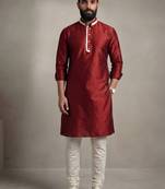 Maroon dupion silk kurta pyjama